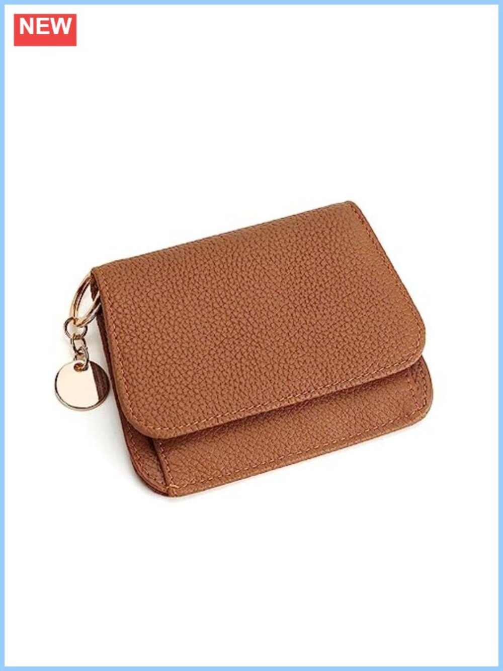 RFID Blocking Genuine Leather Card Case Slim Tri-Fold Wallet with Keychain